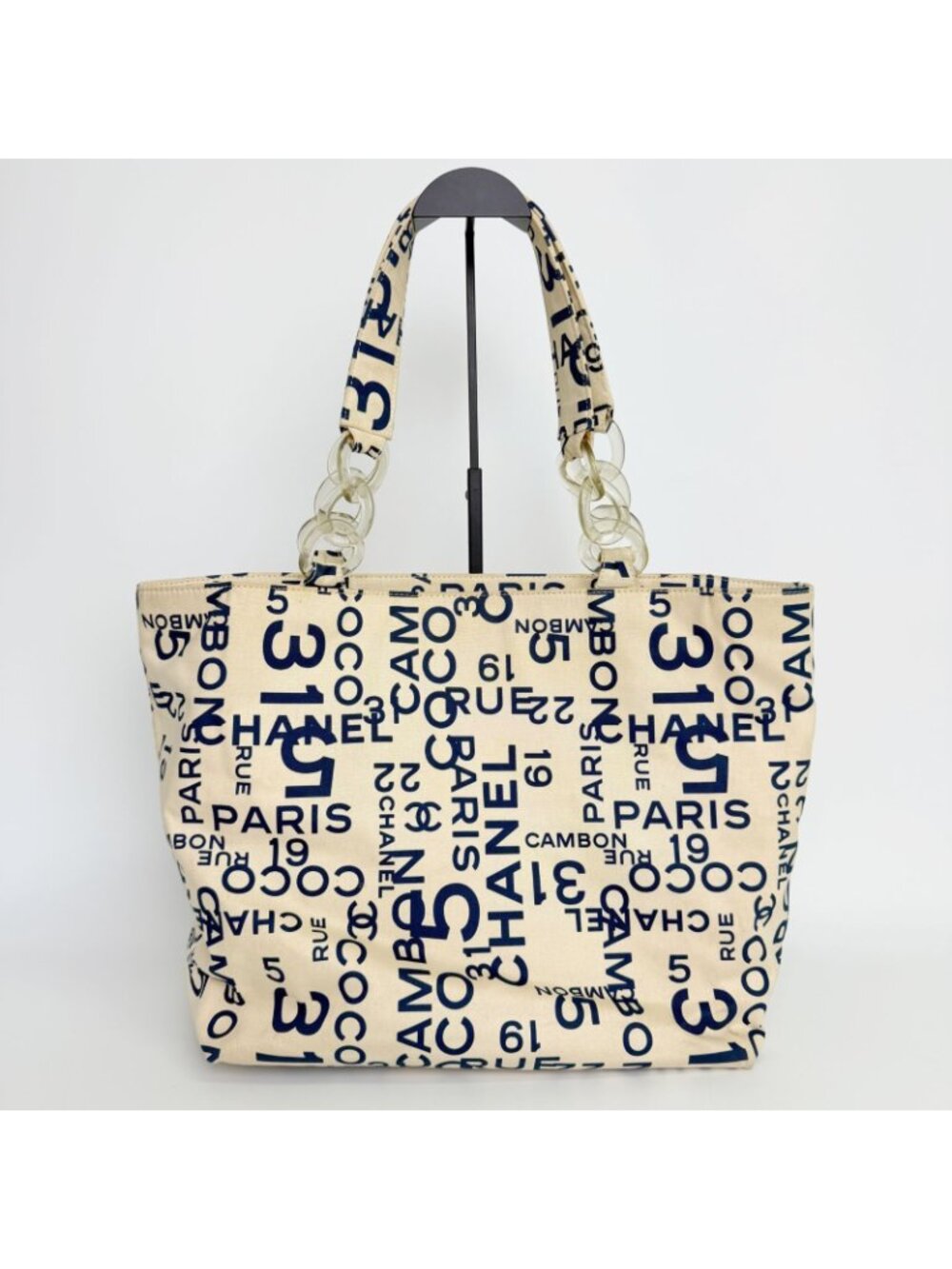 Chanel Logo Mania Typography Tote Canvas Ivory Vintage - Picture 4 of 16